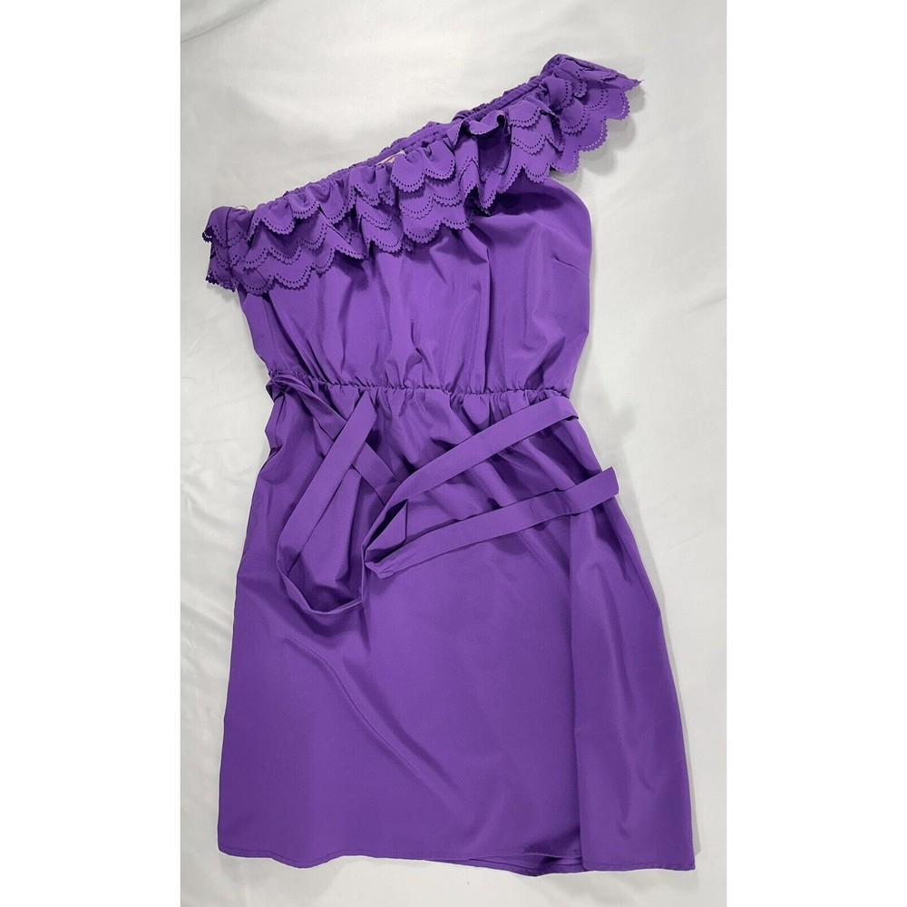 Soulmates Dress‎ Women's Sz M Purple Sleeveless One Shoulder Ruffle Fit & Flare